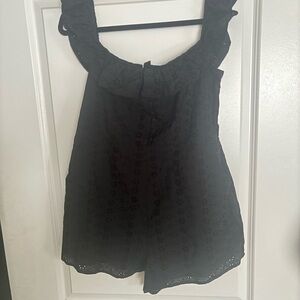 Black Romper with Eyelet Design